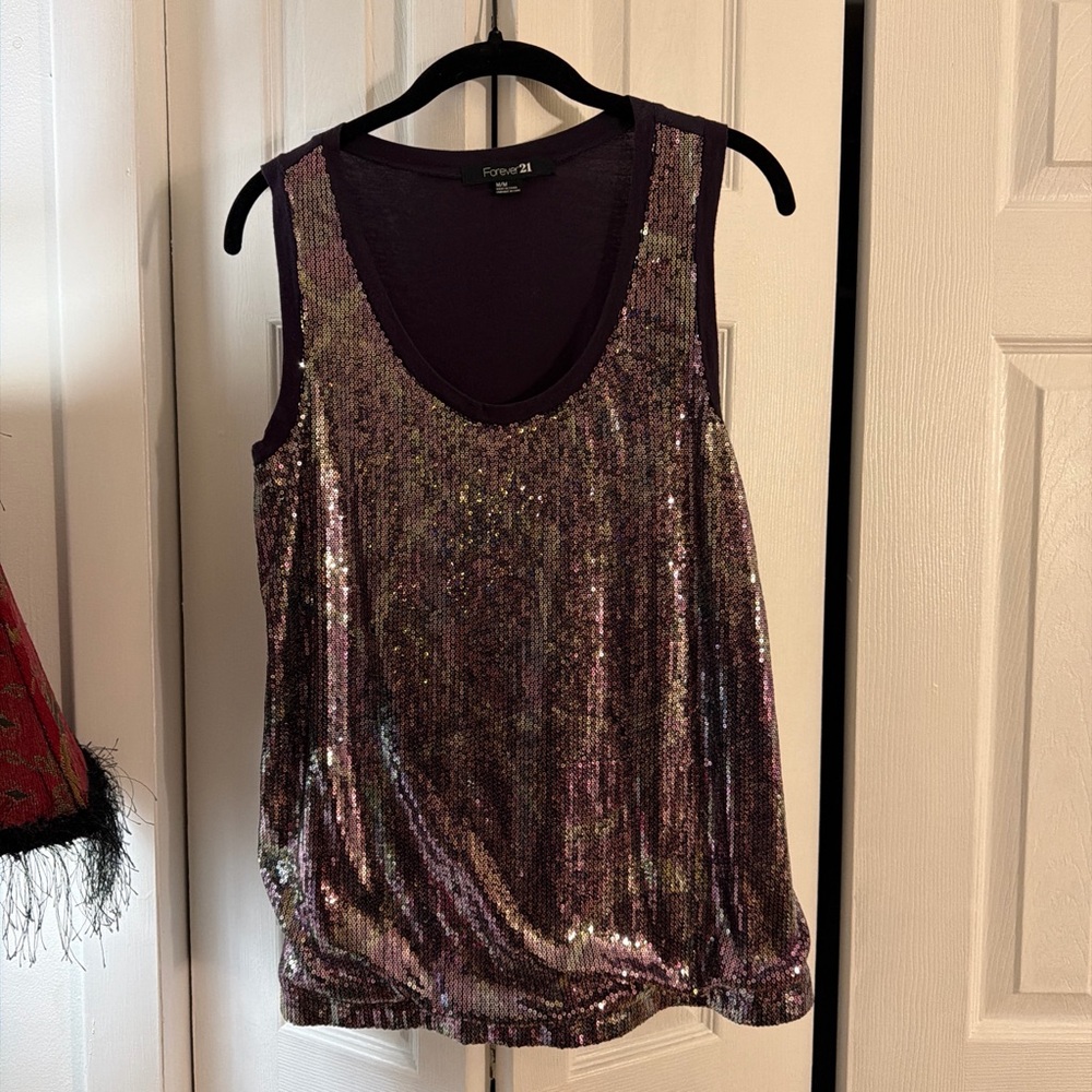 Forever 21 Purple Sequin Tank Top with Iridescent Sheen